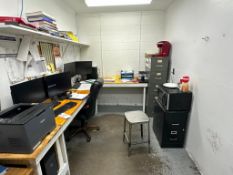 OFFICE FURNITURE AND EQUIPMENT WITH MONITORS AND PRINTER