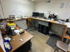 OFFICE FURNITURE AND EQUIPMENT WITH MONITORS, PRINTERS, AND PRECISION GRANITE SURFACE PLATE