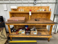 WORKBENCH WITH STARRETT CRYSTAL PINK GRANITE SURFACE PLATE AND CONTENTS