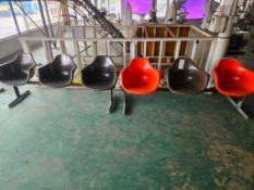 2X MOLDED FIBERGLASS WAITING SEATS ON METAL FRAME. 3 SEATS EACH.