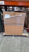 BOX FULL OF METALLIC DESK LEGS, GLASS PANELS, & RECYCLED ELECTRONICS
