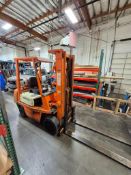 1987 TOYOTA 42-4FGC25 LP POWERED CUSHION TIRE FORKLIFT - 4,700 LB. CAPACITY, 185