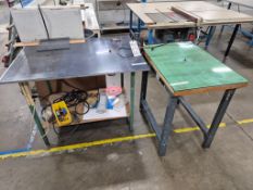 (3) CUSTOM ROUTING TABLES WITH (2) MILWAUKEE 5625-20 AND PORTER CABLE 690LR ROUTERS
