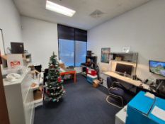 ASSORTED OFFICE FURNITURE AND OFFICE DECOR