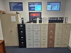 ASSORTED FILING CABINETS, STORAGE UNITS, AND OFFICE FURNITURE
