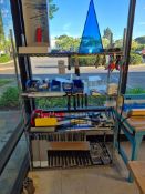 WIRE SHELVING UNIT WITH ASSORTED CLAMPS, BINS, AND SHOP CONTENTS *CONTENTS INCLUDED
