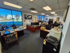 ASSORTED OFFICE FURNITURE AND OFFICE DECOR