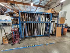 VERTICAL SHEET MATERIAL STORAGE RACK, MULTI-BAY SUBSTRATE ORGANIZER FILLED WITH PLASTIC STOCK