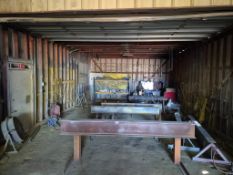 INDUSTRIAL PAINTING DEPARTMENT - HEAVY DUTY I-BEAM STANDS, PAINT SPRAYER, WORKBENCH & SUPPLIES