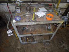 2-TIER STEEL MOBILE UTILITY SERVICE CART - ROLLING SHOP TOOL CART WITH MIXED CONTENTS