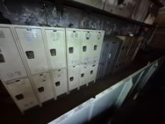 ASSORTED MULTI-COMPARTMENT STEEL PERSONNEL LOCKERS - LOUVERED DOORS, PADLOCK HASPS