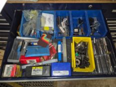 ASSORTED TOOLING, CUTTERS, DIAL INDICATORS, AND NUMBER STAMPS