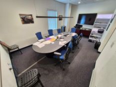 CONFERENCE TABLE WITH HERMAN MILLER OFFICE CHAIRS AND ASSORTED FURNITURE *TV & CONTENTS NOT INCLUDED