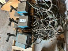 (3) MILLER 22A 24V WIRE FEEDERS WITH LARGE PALLETIZED ASSORTMENT OF WELDING LEADS AND HOSES