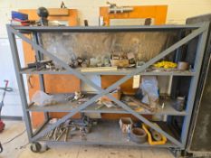 HEAVY-DUTY STEEL 4-SHELF ROLLING CART W/ LATHE TOOLING & MAINTENANCE CONTENTS