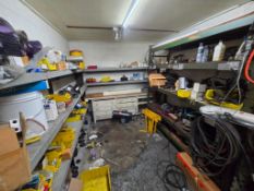 SPARE EQUIPMENT ROOM CONTENTS - HARDWARE, TOOLS, CONSUMABLES, ANGLE PLATES
