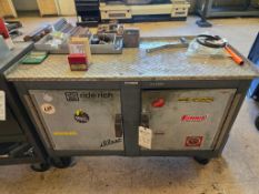 METAL WORK BENCH W/CABINET & CONTENTS
