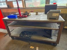 WORK BENCH ON CASTERS WITH CONTENTS