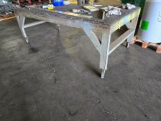 (2) METAL FRAMED WOOD TOPPED WORK BENCHES ON CASTERS