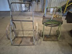 ASSORTED GAS CYLINDER HAND TRUCKS & OXY-FUEL HOSE LOT - INCLUDES VICTOR & HARRIS REGULATORS
