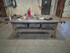 HEAVY-DUTY STEEL FABRICATION / WELDING TABLE - 96" X 49.5" X 34.5", *CONTENTS NOT INCLUDED