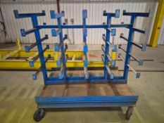 CUSTOM HEAVY-DUTY MOBILE CANTILEVER BAR STORAGE RACK - DUAL-SIDED, STEEL FRAME, CASTERS