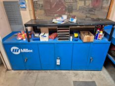 MILLER HEAVY-DUTY WELDING WORKSTATION CABINET BENCH WITH CUSTOM STEEL SHELF *CONTENTS INCLUDED