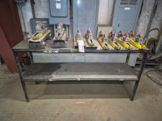 SUMNER ADJUST-A-ROLL PIPE ROLLER STANDS - 2000 LB LIMIT, RED POLY WHEELS, LOT OF 8 WITH STEEL TABLE