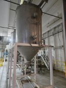 600 GALLON STAINLESS STEEL CONICAL HOPPER/TANK W/ STRUCTURAL STAND