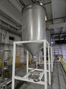 600 GALLON STAINLESS STEEL CONICAL HOPPER/TANK W/ STRUCTURAL STAND