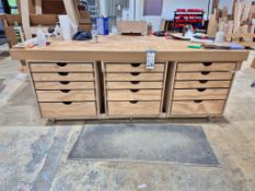 CUSTOM HEAVY-DUTY 15-DRAWER WOODEN WORKBENCH WITH ASSORTED HAND AND POWER TOOLS - 96