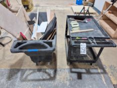 RUBBERMAID & ASSORTED UTILITY CART LOT - 2-SHELF SERVICE CART, PLASTIC TILT TRUCK