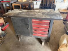 HEAVY DUTY ROLLING WORKBENCH TOOL CABINET – STEEL TOP