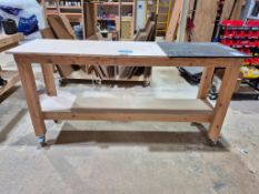 CUSTOM MOBILE WORKBENCH & ASSEMBLY TABLE - LOWER SHELF, CASTERS, INCLUDES PLASTIC STOCK