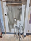 ASSORTED HEAVY-DUTY STEEL BAR CLAMPS LOT - VARIOUS LENGTHS, INCLUDES WALL STORAGE RACK