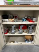 INDUSTRIAL TWO-DOOR STORAGE CABINET WITH CONTENTS INCLUDING THREE (3) PRG 510 PNEUMATIC RIVET GUNS