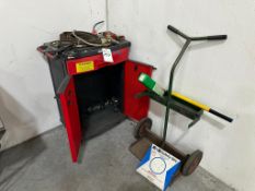 SAUNDERS UTILITY CABINET MOBILE CART WITH ANTHONY GAS CYLINDER STAND & WELDING SUPPLIES