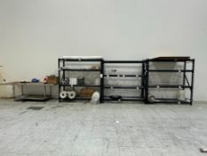 HEAVY DUTY METAL WIRE SHELVING RACKS AND STAINLESS STEEL WORK TABLE