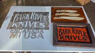 BARK RIVER KNIVES ASSORTED PROMOTIONAL SIGNS AND DISPLAY BOARD