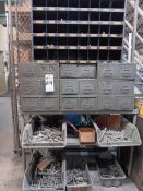INDUSTRIAL HARDWARE STORAGE RACKS AND DRAWERS FILLED WITH ASSORTED FASTENERS