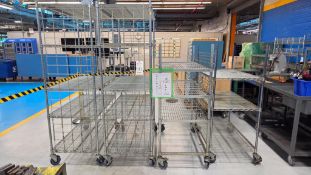(4) CHROME WIRE SHELVING UNITS ON CASTERS