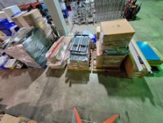 LARGE MULTI-PALLET LOT OF METROMAX I MODULAR SHELVING COMPONENTS, POSTS, AND SOLID SHELVES