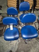 (4) BLUE VINYL ADJUSTABLE ROLLING LAB STOOLS WITH BACKRESTS
