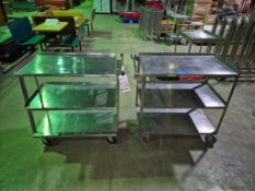 (2) STAINLESS STEEL ROLLING 3-TIER UTILITY CARTS