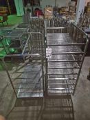 (2) STAINLESS STEEL ROLLING WIRE SHELF AND PERFORATED TRAY CARTS