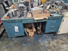 INDUSTRIAL STEEL OFFICE DESK - 60" X 34" X 30.5", INCLUDES ASSORTED SHOP CONTENTS