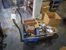 SHOP CART FILLED WITH ASSORTED CHUCK JAWS AND TOOLING