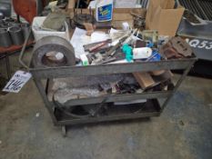 3-TIER METAL UTILITY SHOP CART WITH ASSORTED TOOLS AND TOOLING