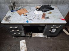 INDUSTRIAL OFFICE DESK - 55.5" X 30" X 29.5", INCLUDES ASSORTED CONTENTS