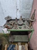 ASSORTED LATHE QUICK-CHANGE TOOLING LOT WITH HEAVY-DUTY STEEL STAND